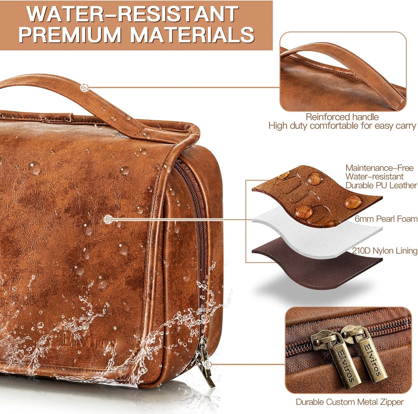 Elviros Hanging Travel Toiletry Bag Gift for Men，Mens Toiletries Bag Gifts Set Shaving Dopp Kit Water-resistant Bathroom Toiletries Organizer PU Leather Cosmetic Bags 2 Pack