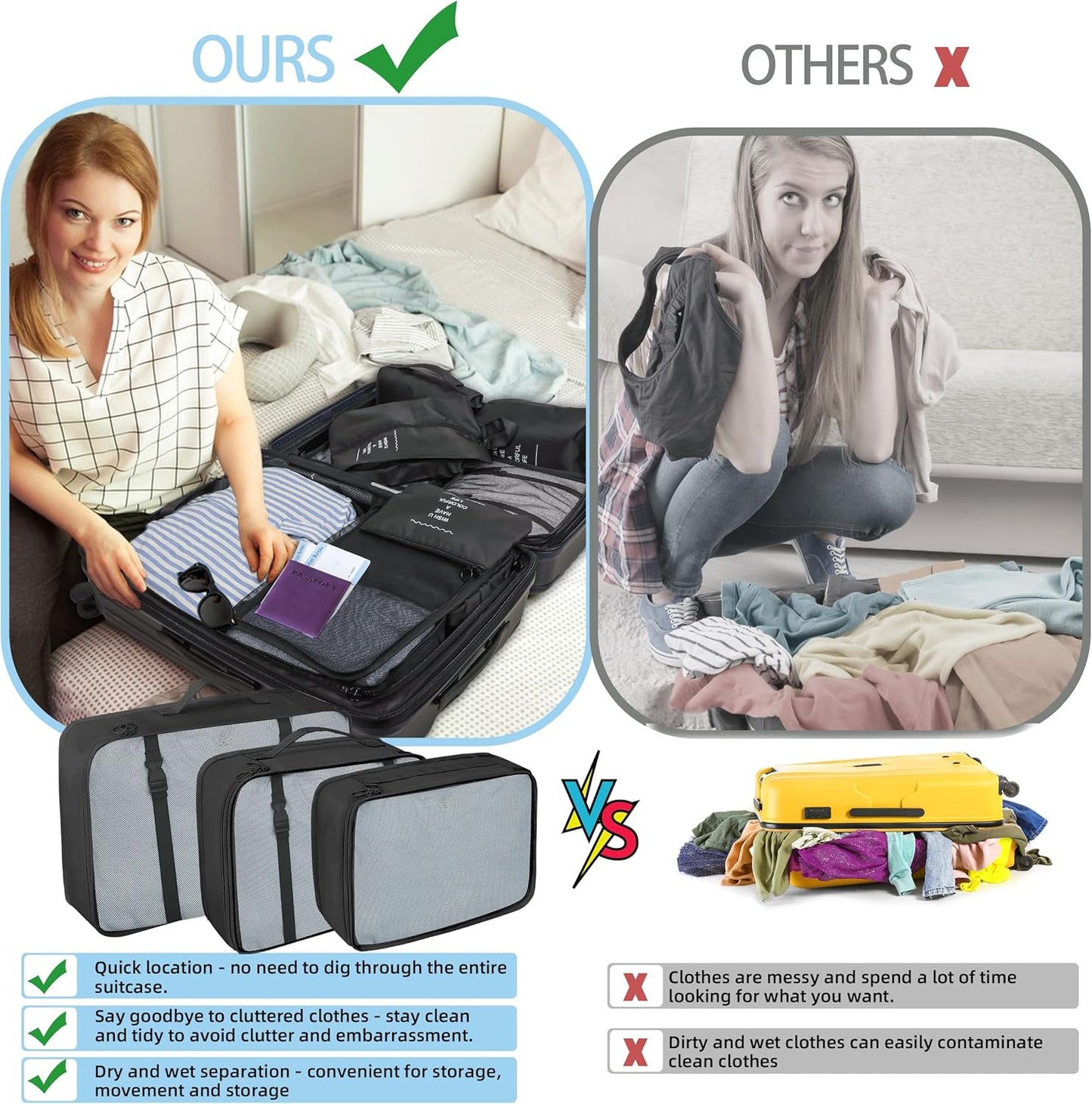 10 Pcs Set Packing Cubes - Travel Packing Organizers, Expandable Suitcase Organizer, Luggage Organizer Bags