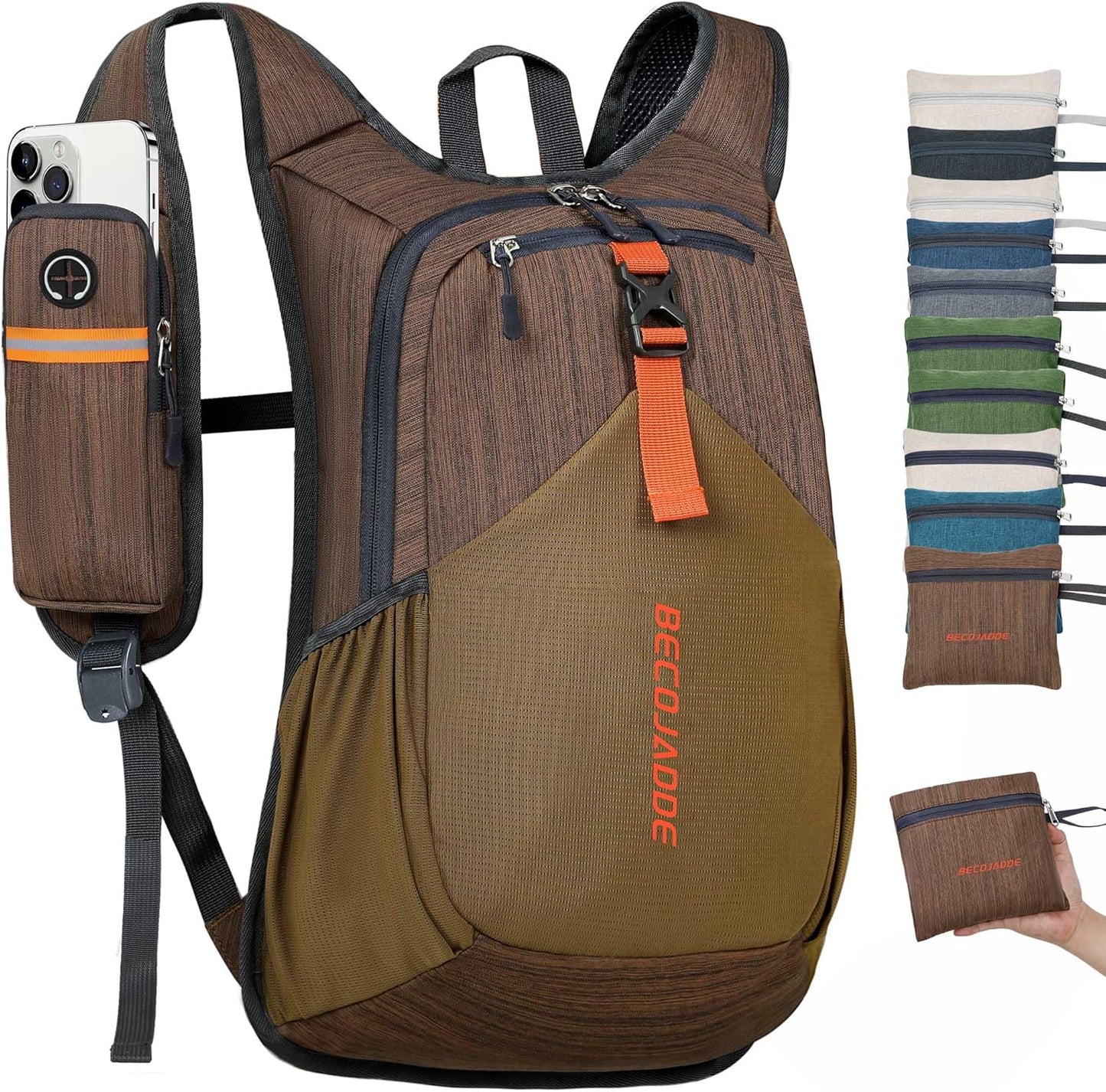 15L Small Hiking Backpack for Men Women Foldable Packable Back Pack Ultralight Hiking Daypack for Travel Camping Outdoor, Chocolate Brown