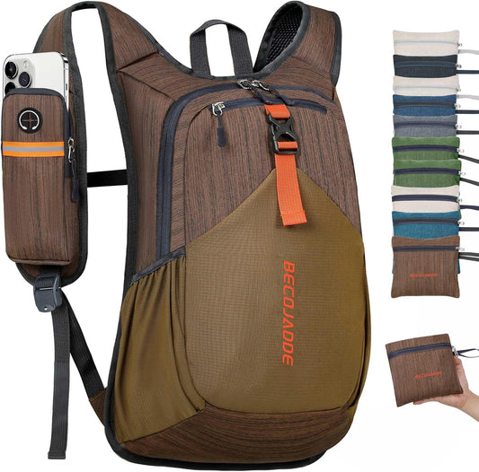 15L Small Hiking Backpack for Men Women Foldable Packable Back Pack Ultralight Hiking Daypack for Travel Camping Outdoor, Chocolate Brown