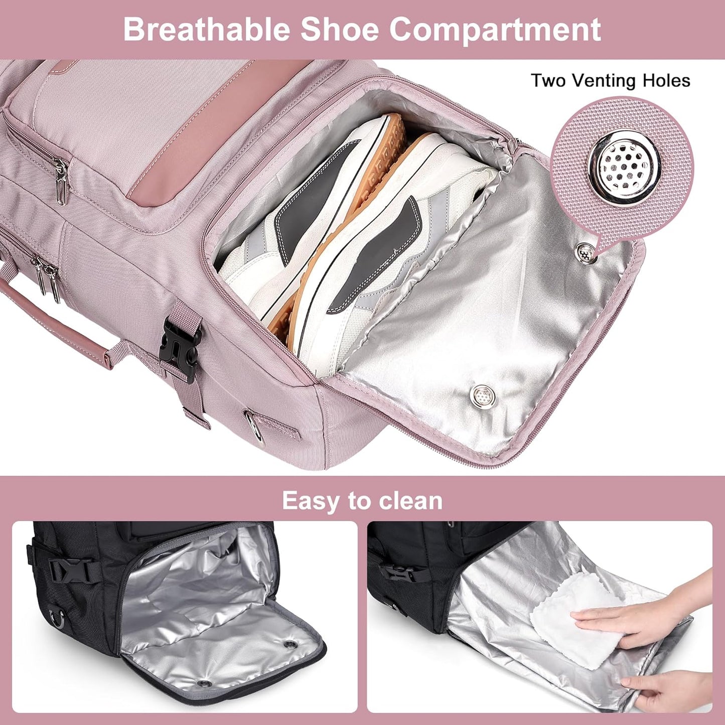 PIJUSHI Carry on Travel Backpack for Women Convertible Duffel Bag Backpack Large Luggage Rucksack Fit 16 Inch Laptop(PE039 Light Purple)