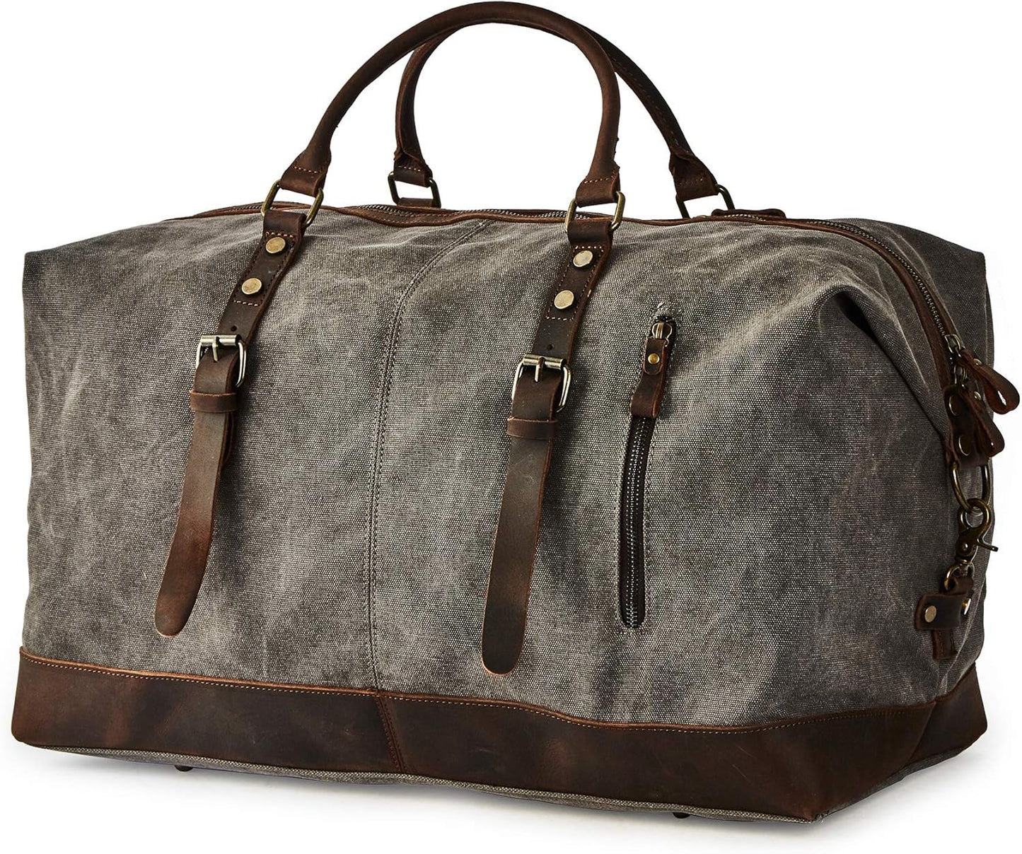 Oversized Canvas Genuine Leather Trim Travel Tote Duffel Shoulder Weekend Bag Weekender Overnight Carryon Handbag