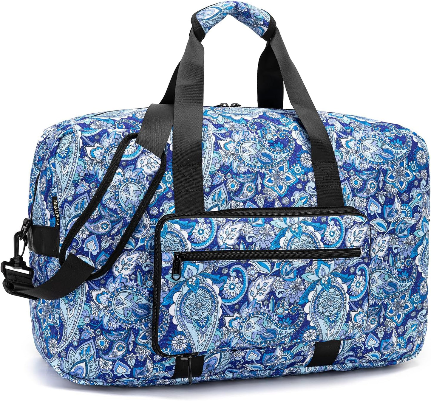F.FETIVIN Weekender Bag Carry On Travel Duffle Bag Medium Overnight Bag for Women (Blue Paisley)