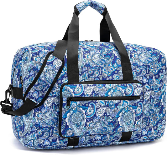 F.FETIVIN Weekender Bag Carry On Travel Duffle Bag Medium Overnight Bag for Women (Blue Paisley)