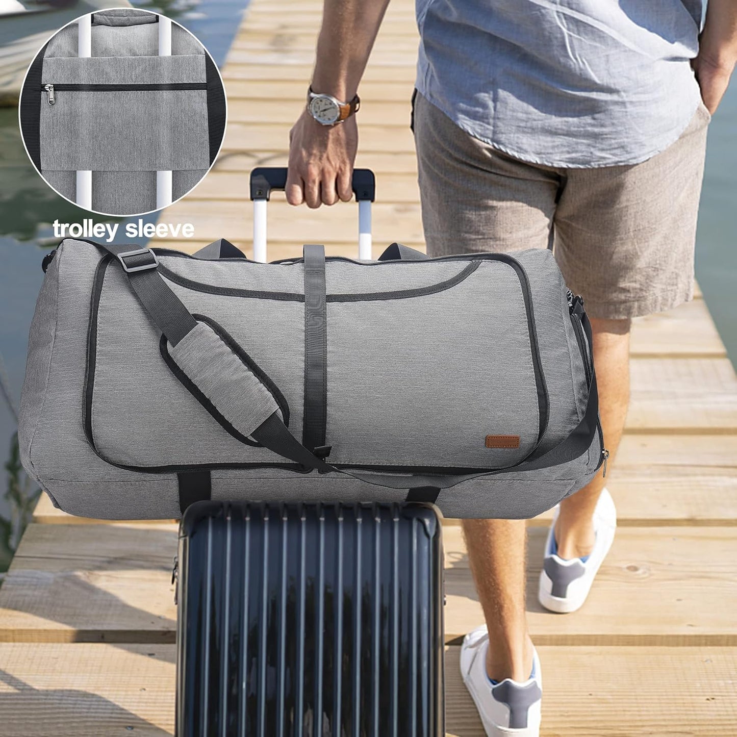 150L Duffle Bag for Travel, Extra Large Foldable Waterproof Travel Duffel Bags Weekender Overnight Bag for Men and Women with Shoe Compartment (Gray)