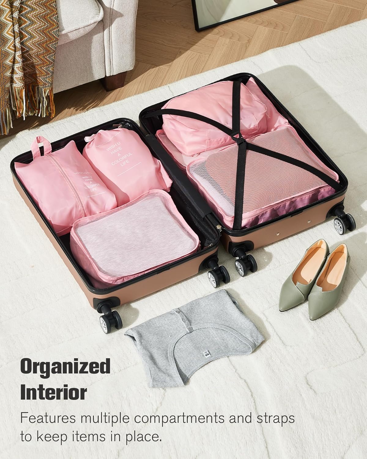 10 Piece Luggage Sets, 3 Piece Suitcase Set, 20 inch Carry on Luggage, 24 inch and 28 inch Checked Luggage with 7PC Packing Bags