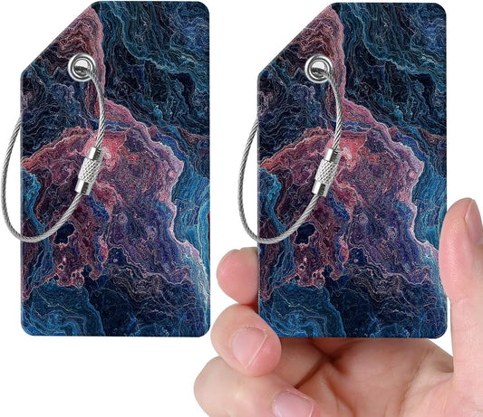 2 Luggage Tags, (1" Smaller Than Traditional) Perfect for Quick Luggage Identification with Stainless Steel Ring and Address Card for Travel and Luggage (Vector Image)