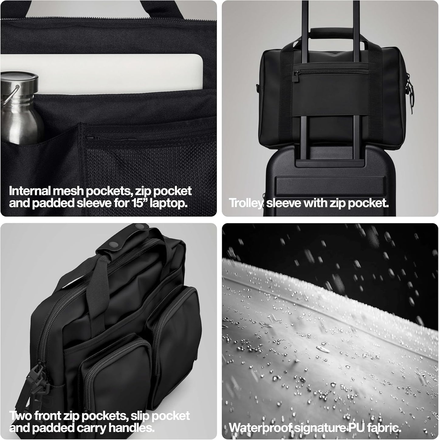 RAINS Texel Tech Bag - Black Waterproof Water Resistant Water Repellent Laptop Bag Unisex Commuter Travel Case 15" Computer Sleeve Tech Organizer - 2 Year Warranty