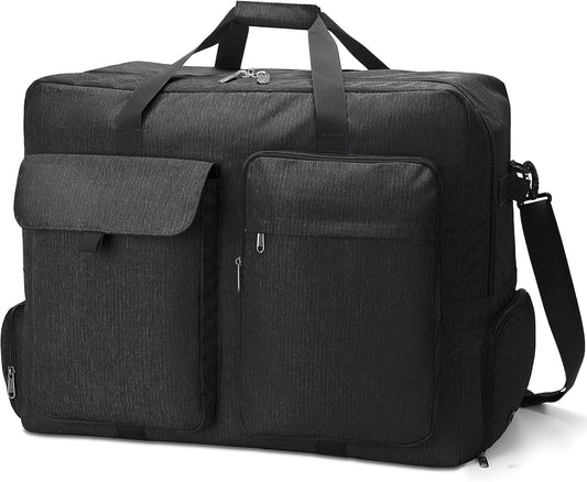 Large Travel Duffle Bag for Men Women, 80L 100L 120L Foldable Waterproof Duffle Bag, Packable Bag with Shoes Compartment for Overnight Gym Weekender Bag (Black, 80L)