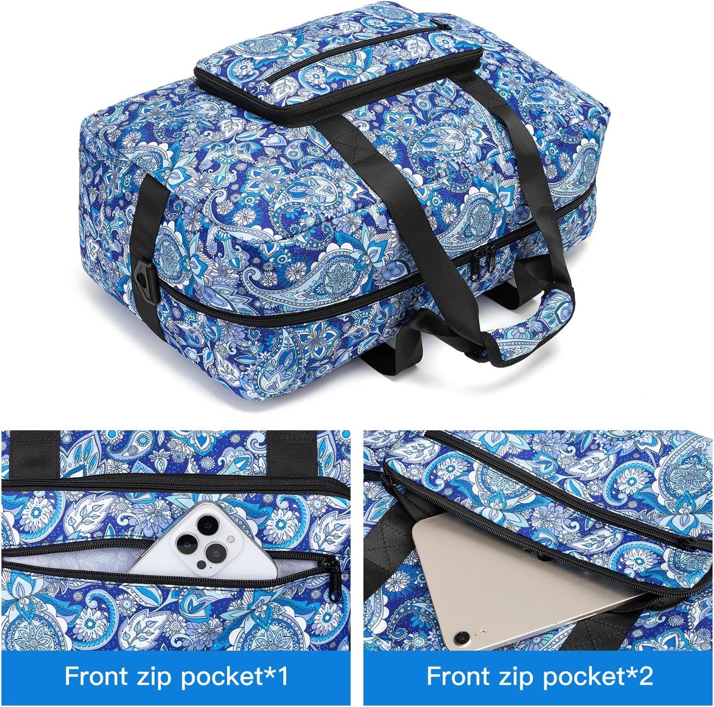 F.FETIVIN Weekender Bag Carry On Travel Duffle Bag Medium Overnight Bag for Women (Blue Paisley)