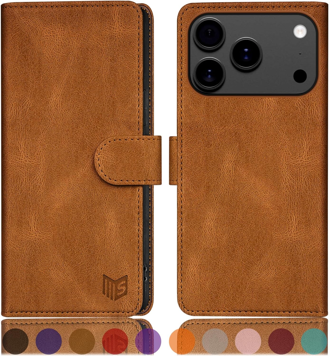 SUANPOT Compatible with iPhone 17 Pro Max 6.9" Wallet case with RFID Blocking Credit Card Holder,Flip Book PU Leather Protective Cover Women Men for Apple 17 Pro Max Phone case Light Coffee