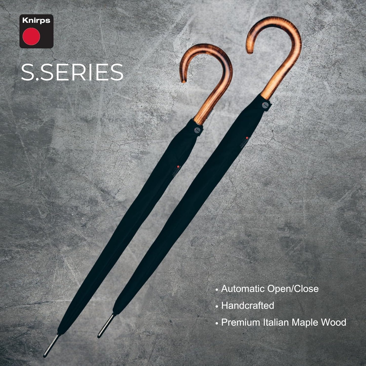 Knirps S.770 Long Automatic Stick Umbrella, Straight, Lightweight, Premium, Italian Maple Wood Handle