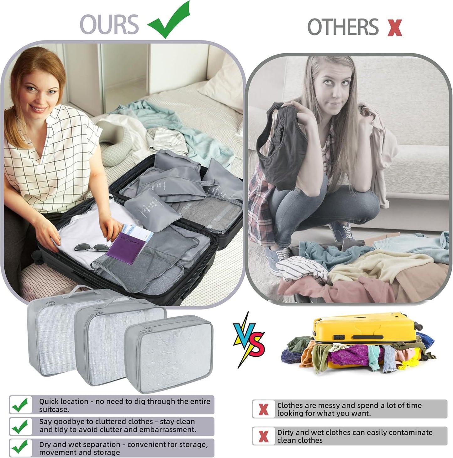 10 Pcs Set Packing Cubes - Travel Packing Organizers, Expandable Suitcase Organizer, Luggage Organizer Bags