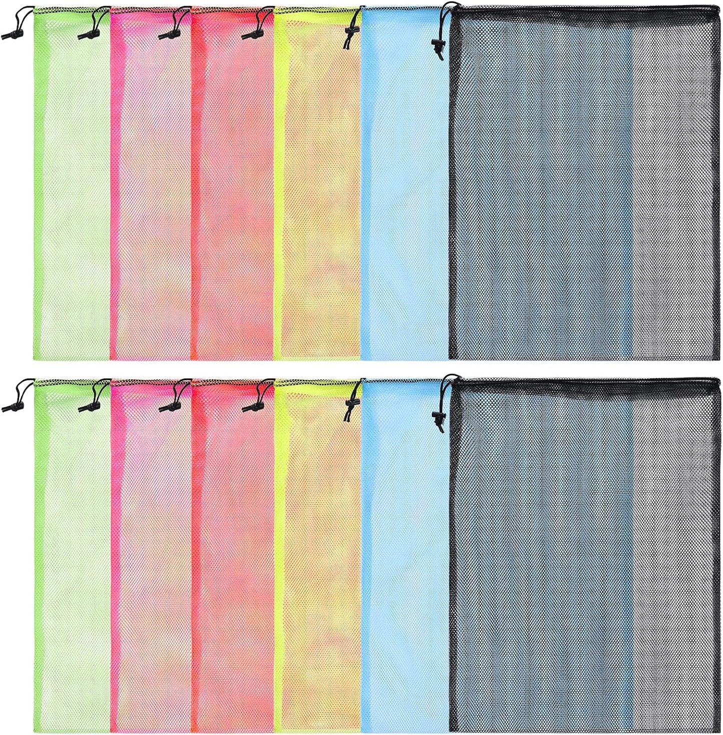 12Pcs Mesh Laundry Drawstring Bag,Nylon Drawstring Gym Bag with Cord Lock Closure 18"X24"