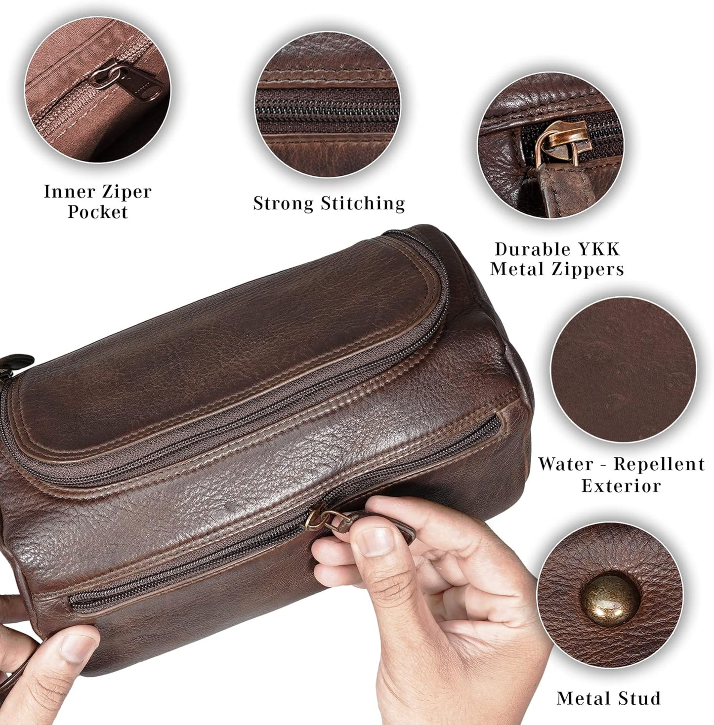 LUXEORIA Genuine Leather Toiletry Bags for Men and Women, Handmade Premium Leather Dopp Kit and Shaving Bag, Cosmetic Bag for Womens and Mens, Travel Essentials & Organizers