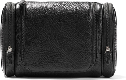 Leatherology Premium Ebony Hanging Toiletry Kit - Double zip closure, 2 exterior side zipper pockets, water-resistant lining
