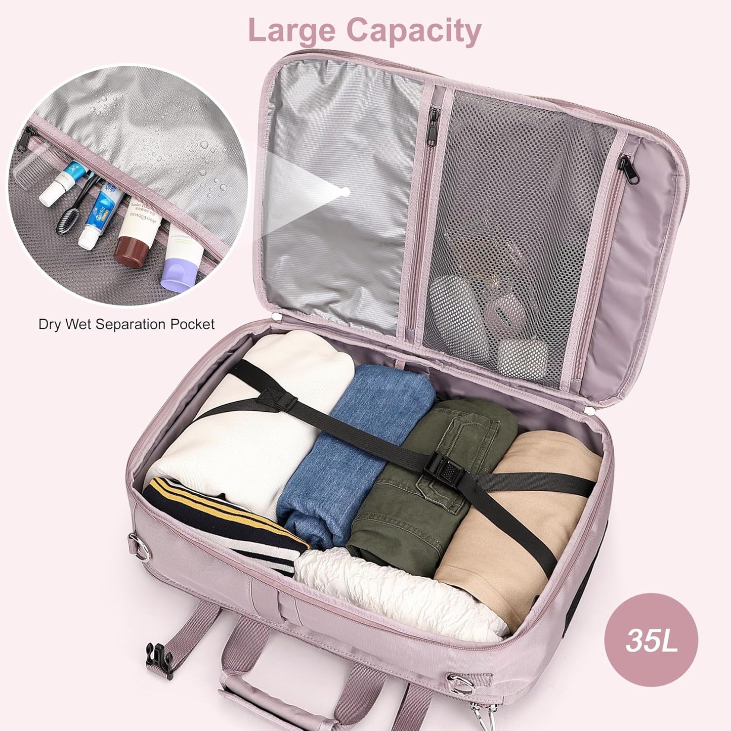 PIJUSHI Travel Backpack for Women Carry on Luggage Backpack Convertible Large Laptop Duffel Bag for Airplanes(PE049 Ashen Purple)