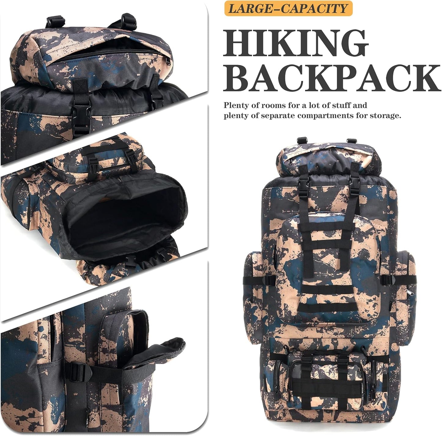 100L Camping Hiking Backpack,Molle military Tactical rucksack backpack,Waterproof Lightweight Hiking Backpack (BlueCp)