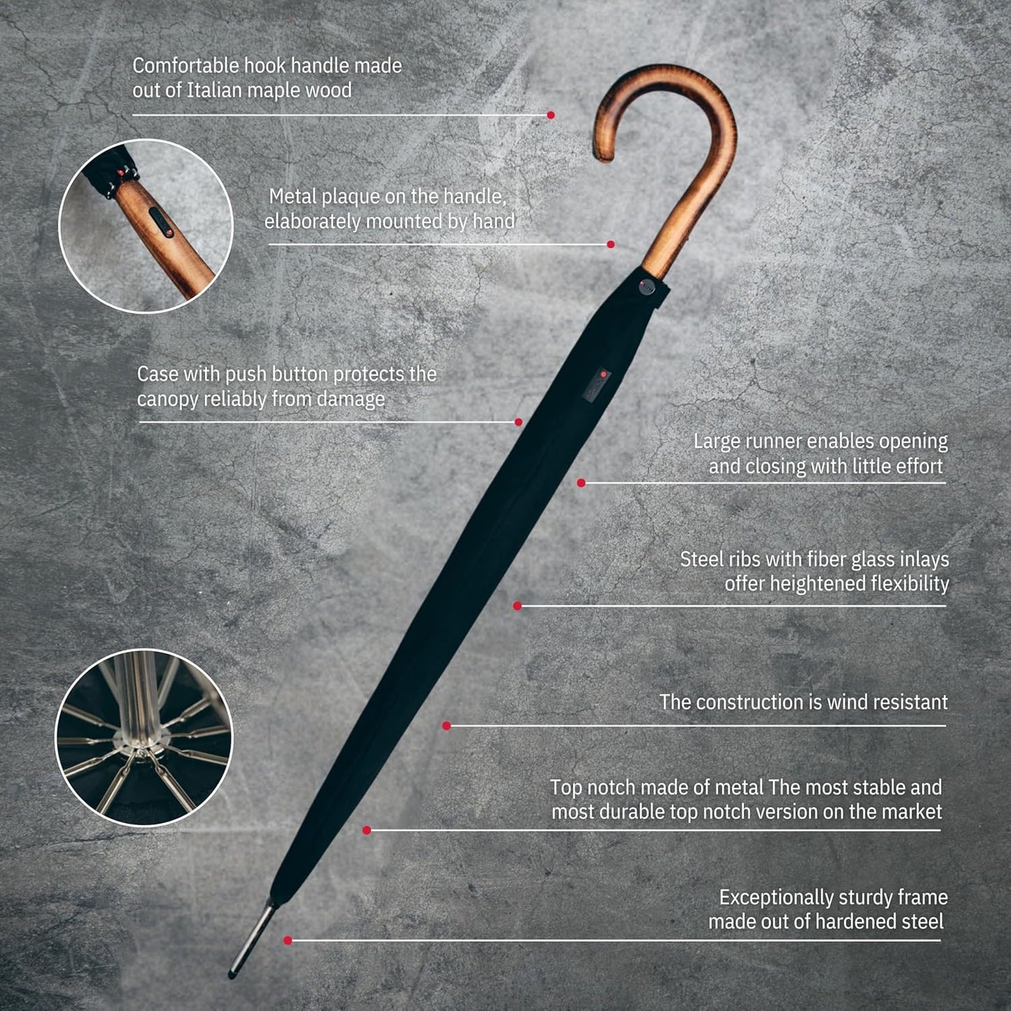 Knirps S.770 Long Automatic Stick Umbrella, Straight, Lightweight, Premium, Italian Maple Wood Handle