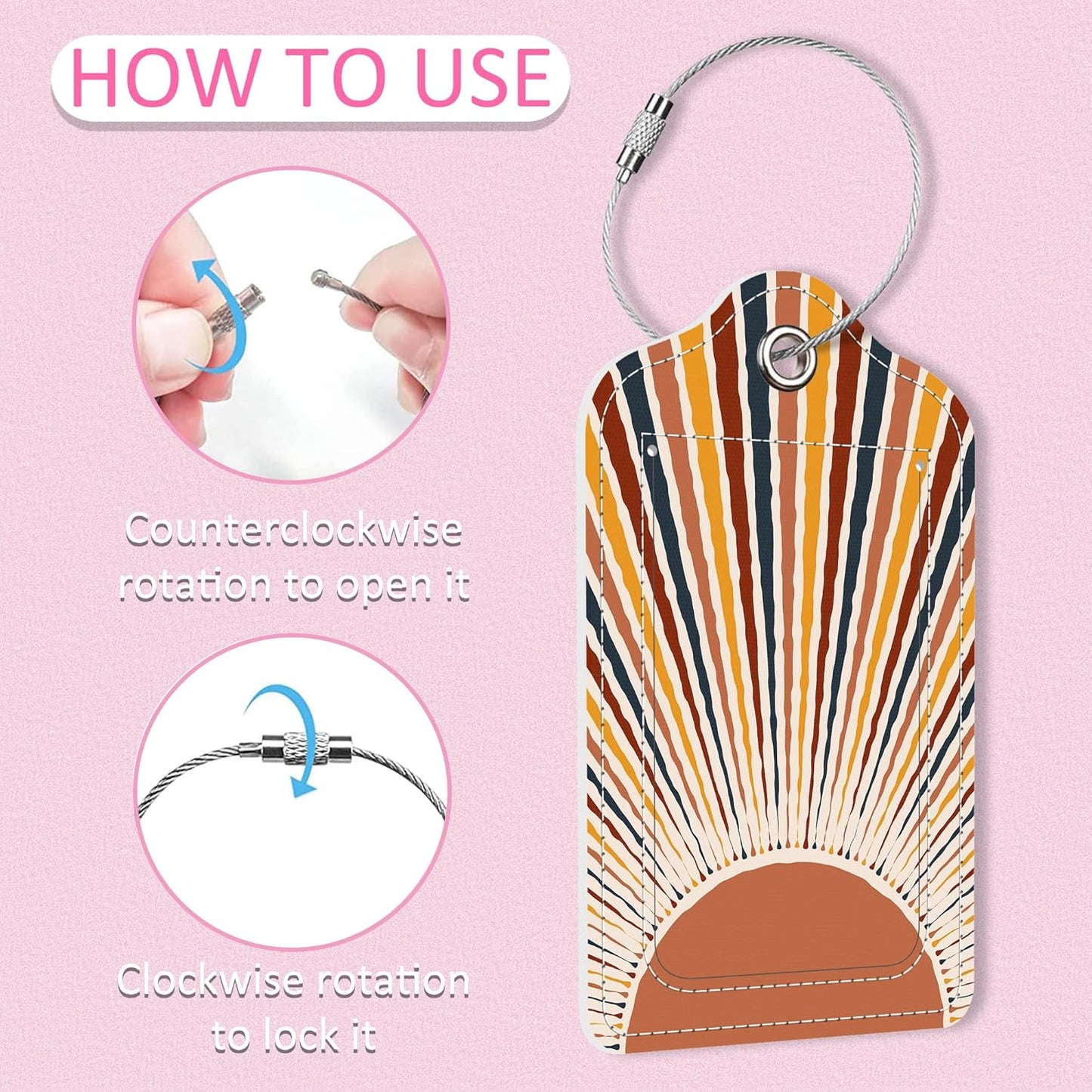 2 Pack Boho Art Luggage Tag for Suitcase,Boho Art PU Leather Suitcase Tags Identifiers with Privacy Name Address Labels and Steel Loop for Women Men Travel