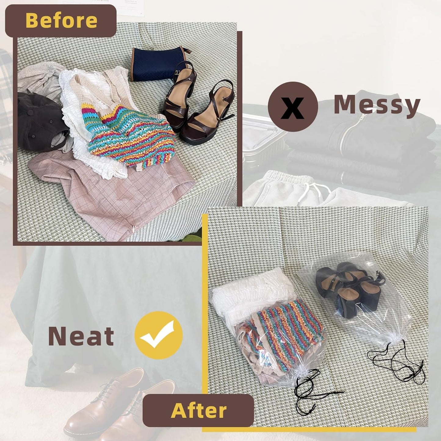 100 Pack Clear Shoe Bags for Travel, 12"x18" Large Travel Shoe Bags for Storage and Packing, Waterproof Drawstring Shoe Bag for Traveling, Bulk Travel Essentials for Men and Women