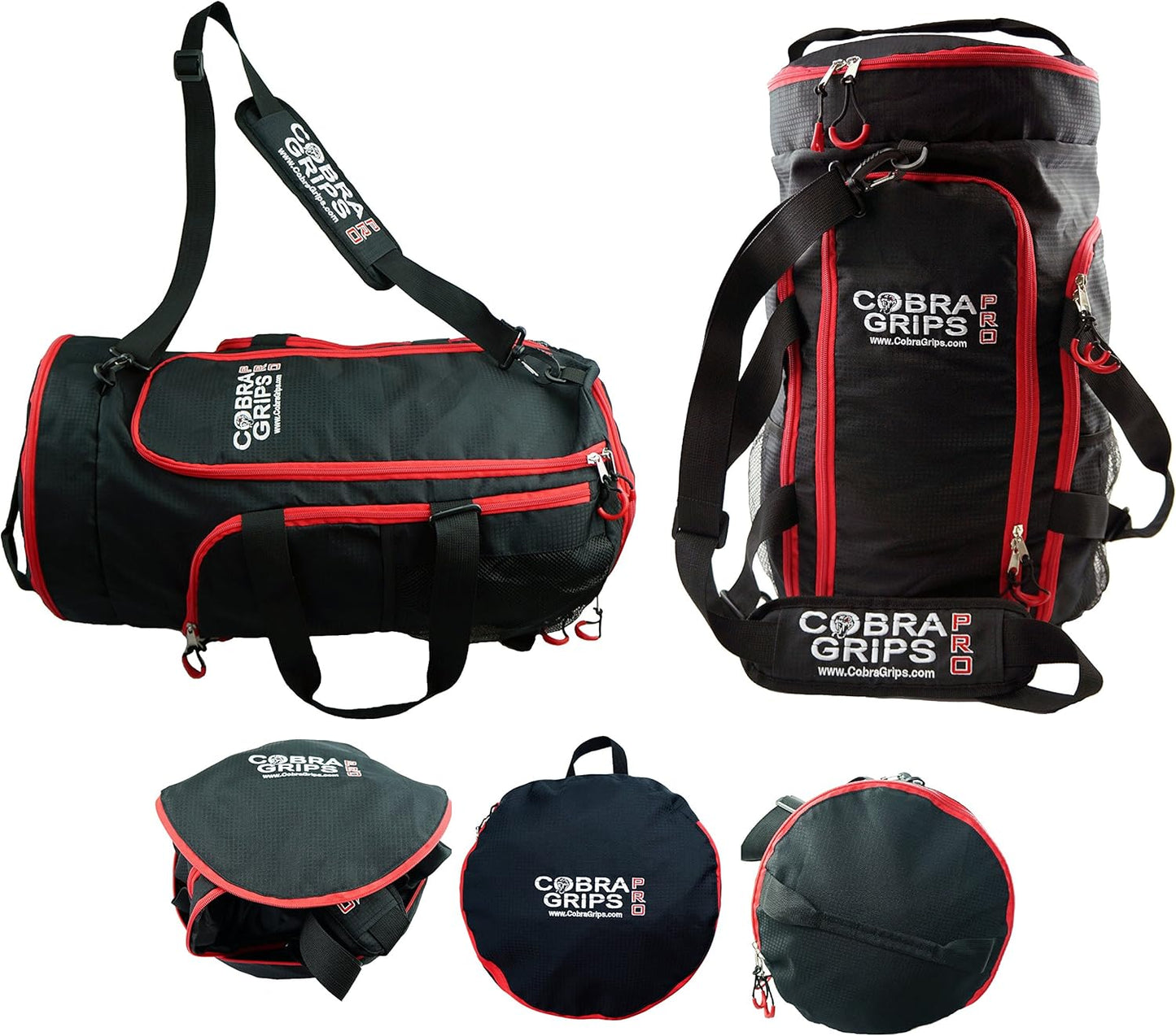 Grip Power Pads Best Travel Foldable Sports Duffel Bag Luggage Water Resistant Wet/Dry Nylon Gym Handbag Lightweight Backpack Gym Tote (Red, 24” by 14”)