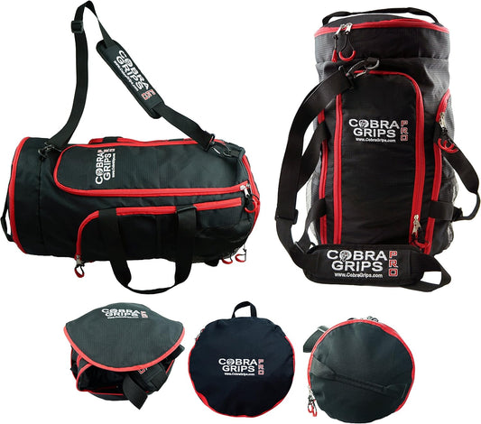 Grip Power Pads Best Travel Foldable Sports Duffel Bag Luggage Water Resistant Wet/Dry Nylon Gym Handbag Lightweight Backpack Gym Tote (Red, 24” by 14”)