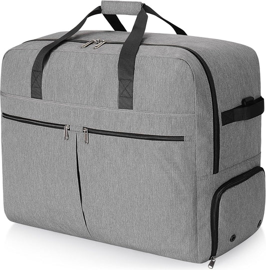 100L Foldable Large Travel Duffle Bag for Men and Women, Packable Duffel Bags with Shoe Compartment, Water Repellent & Tear Resistant (Gray)